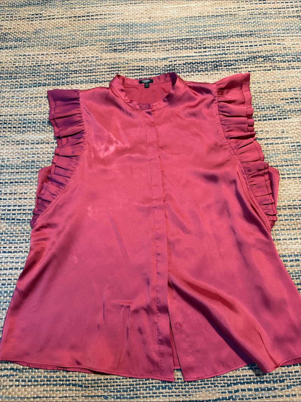 Express Sleeveless Satin Ruffle-Trim Shell - Rose